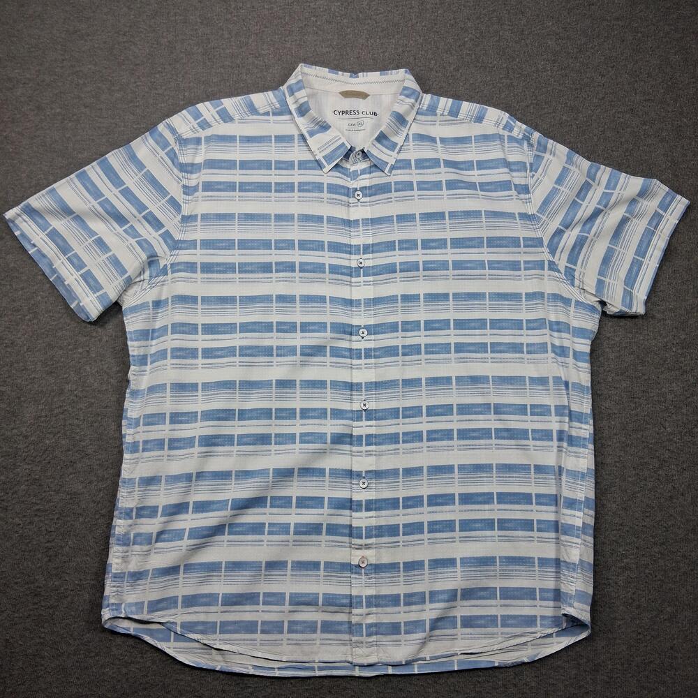 Cypress Club Shirt Mens XL Blue Plaid Short Sleeve Button Up Casual Cotton